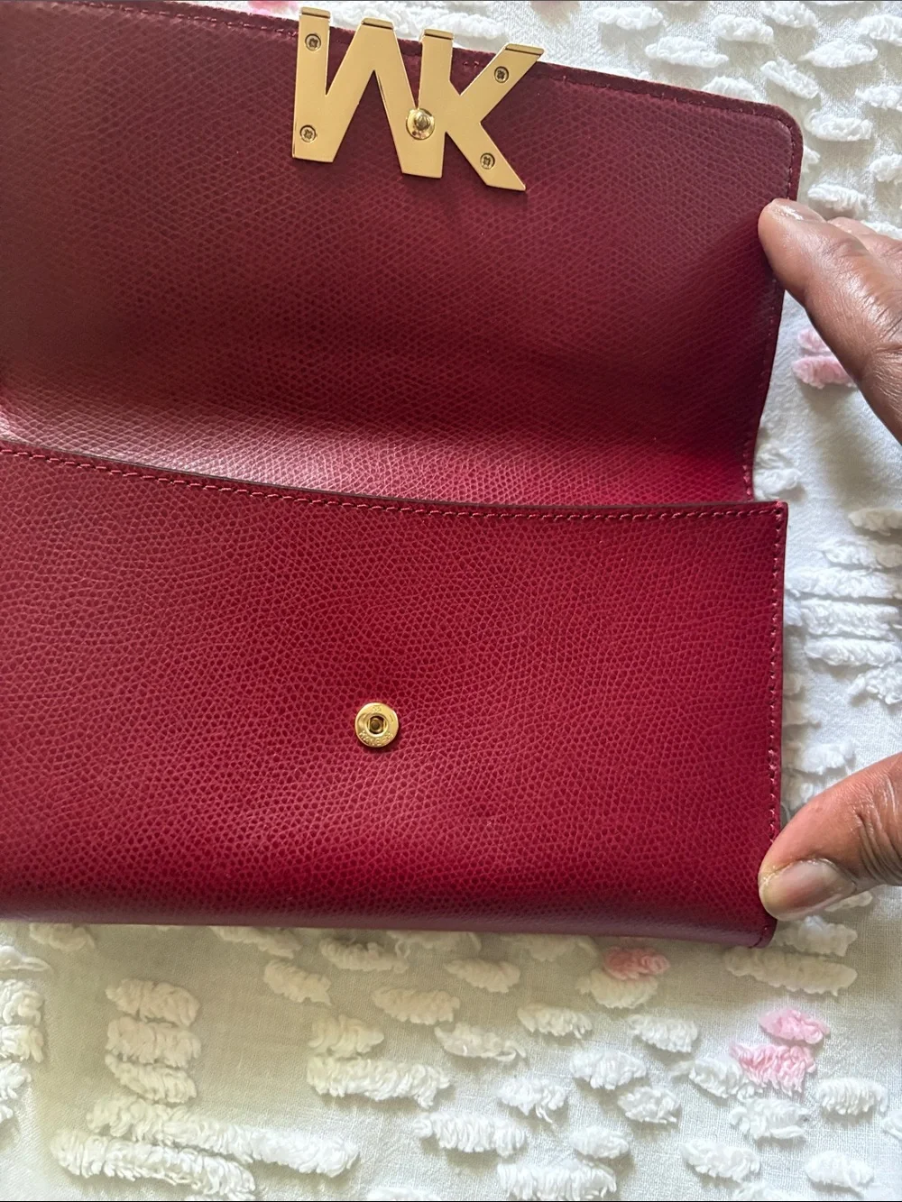 Michael Kors Wine Red MK Logo Leather Wallet